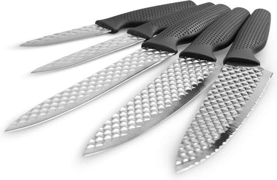 Set de couteaux Harry Blackstone Airblade - Couteaux de cuisine tranchants et résistants - Couteaux de chef avec revêtement antiadhésif - Set de 5 couteaux pour toutes les occasions