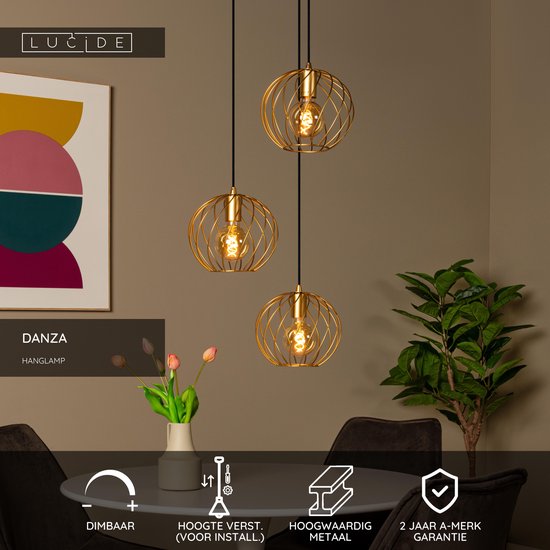 Lucide DANZA - Suspension - Ø 50 cm - 3xE27 - Or mat / Laiton