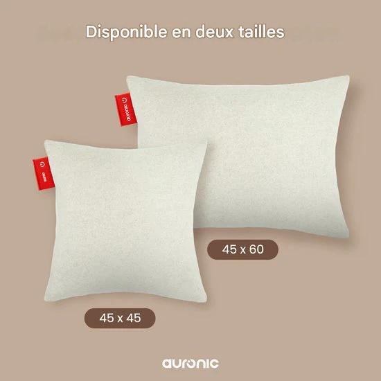 Auronic Oreiller chauffant - Classique - 45x45 - Sans fil - Rechargeable - Oreiller électrique - Infrarouge - Taupe