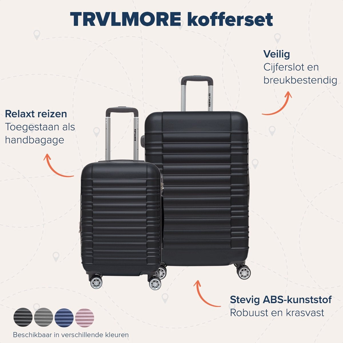 TRVLMORE Set de valises - 2 pièces - 38L (bagage à main) + 110L - Noir