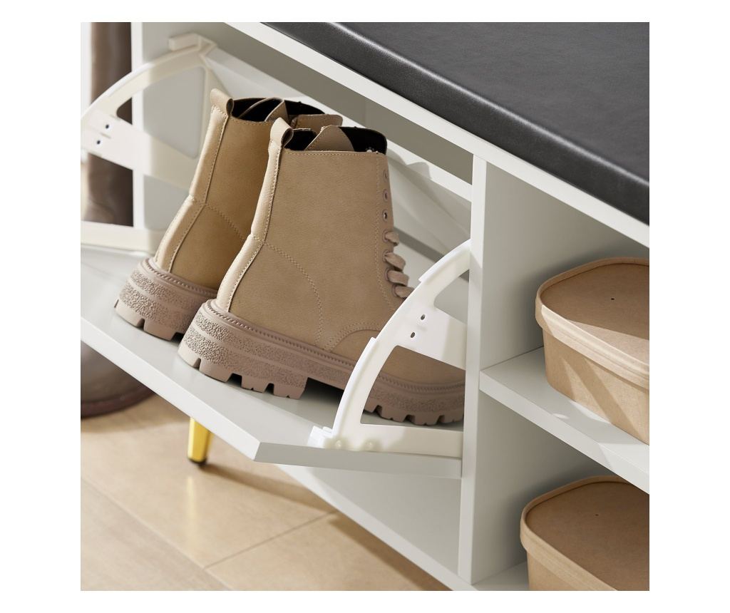 Banc à chaussures SoBuy blanc - 110 x 26 x 52 cm - Avec coussin d'assise et espace de rangement