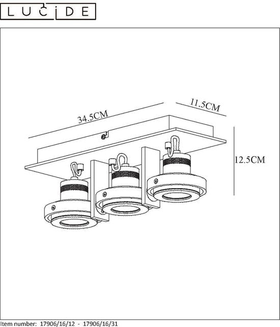Spot de plafond Lucide LANDA - LED à intensité variable, lumière chaude - GU10 - 3x5 W 3000 K/2200 K - Chrome mat