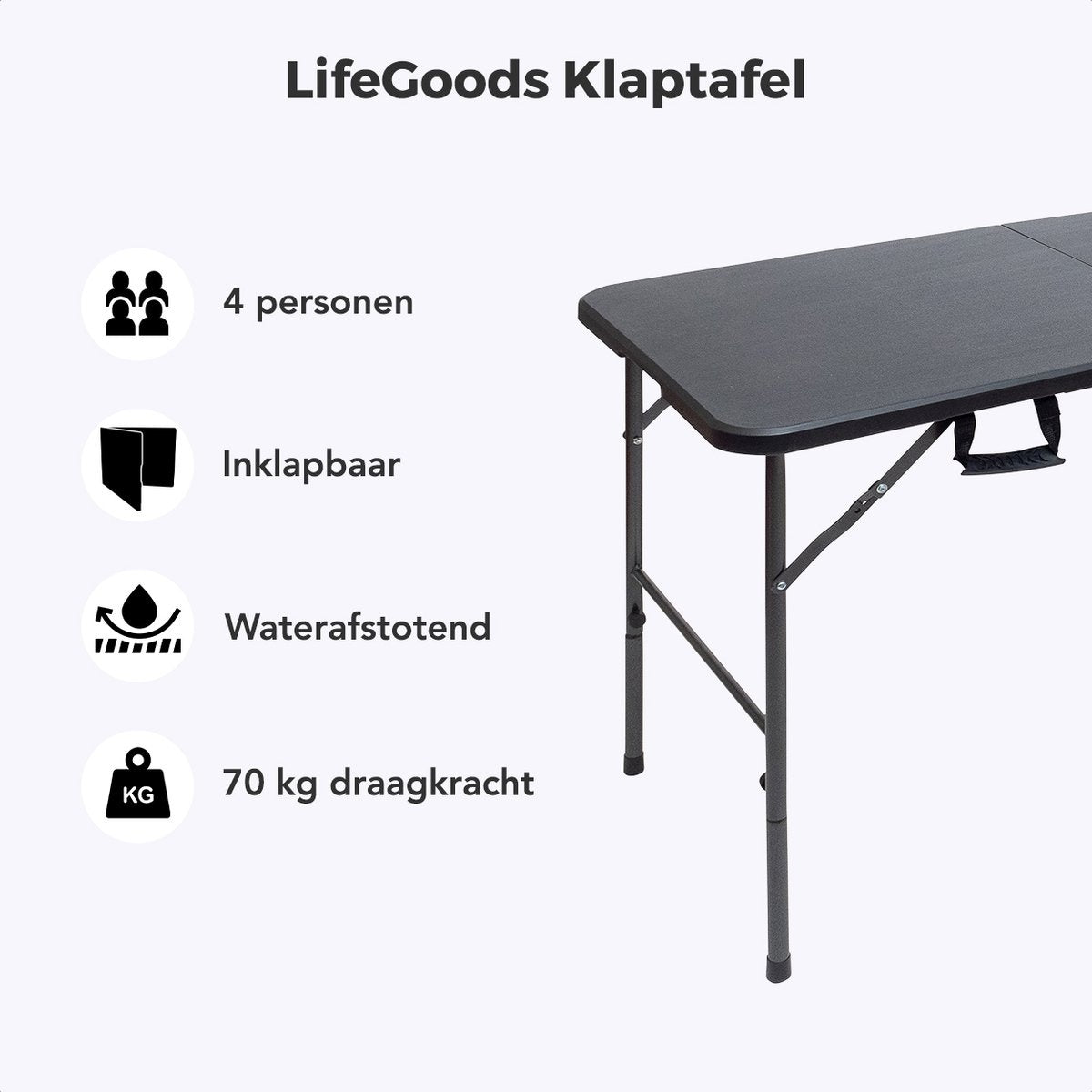 Table pliante - LifeGoods - 60x120cm - Table de camping - Résistante aux intempéries - Table pliante - Noir