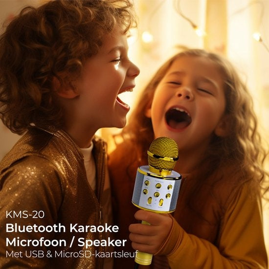 Denver Karaoke Microphone Bluetooth - Sans fil - Ensemble Karaoké - Haut-parleur intégré - AUX - MicroSD - KMS20 - Or