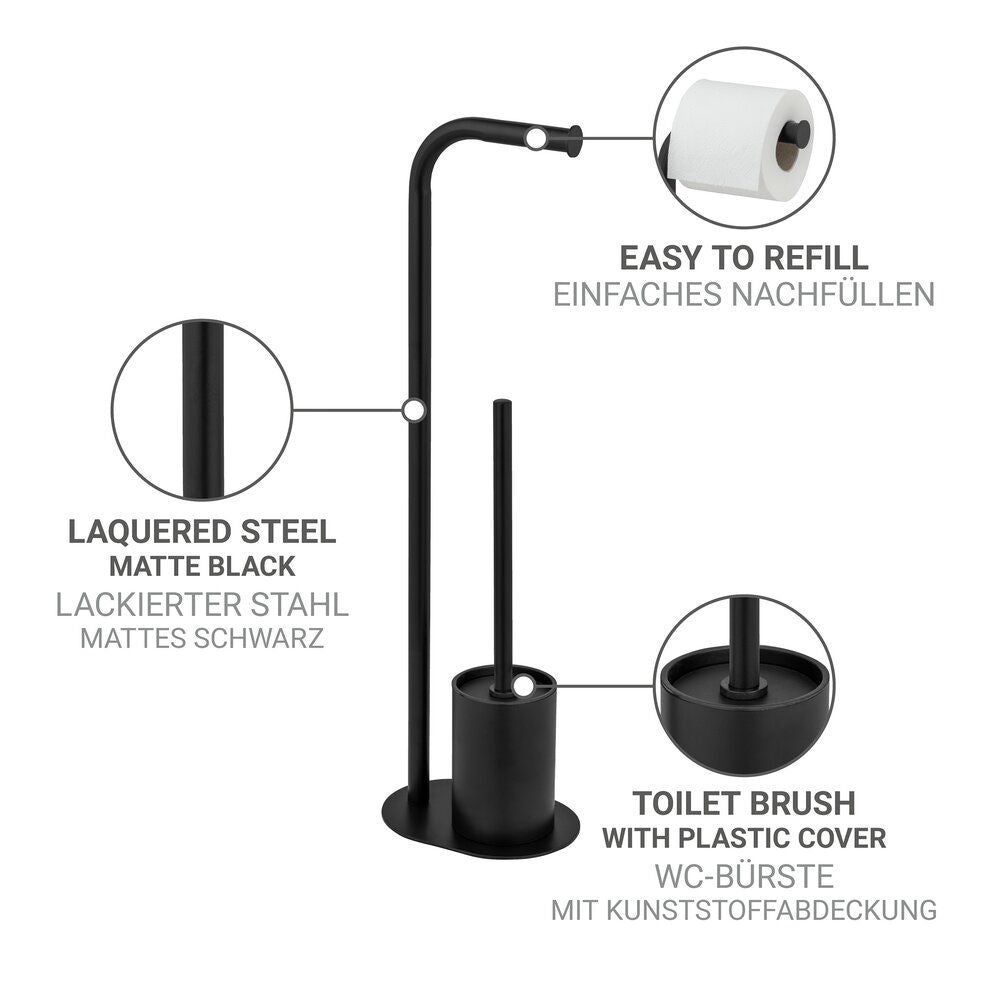 Ensemble de toilettes WENKO Levante Noir - Sur pied - Acier inoxydable - 23 x 63 x 17 cm