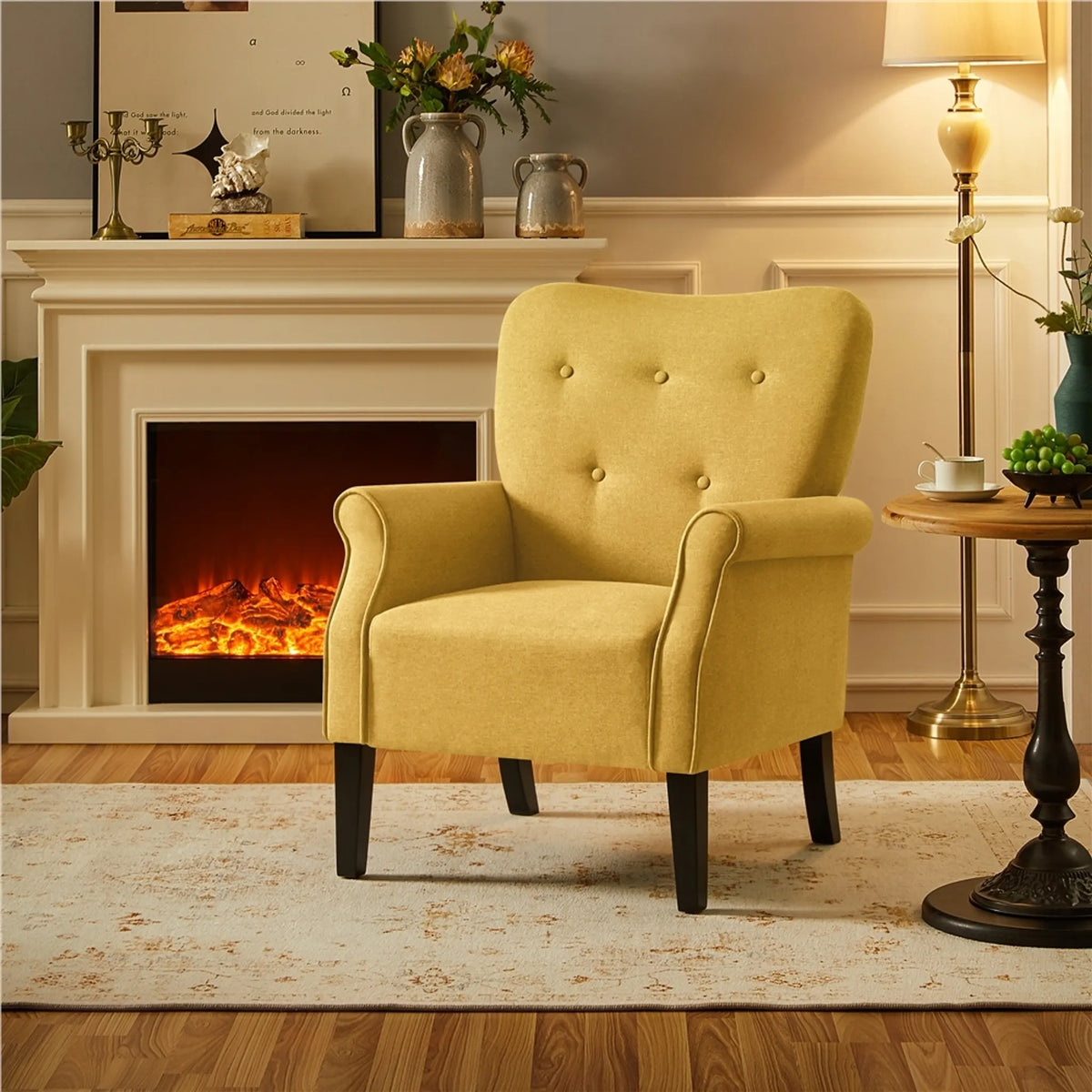Fauteuil de salon Yaheetech avec pieds en bois - 74 x 72 x 94 cm - Jaune