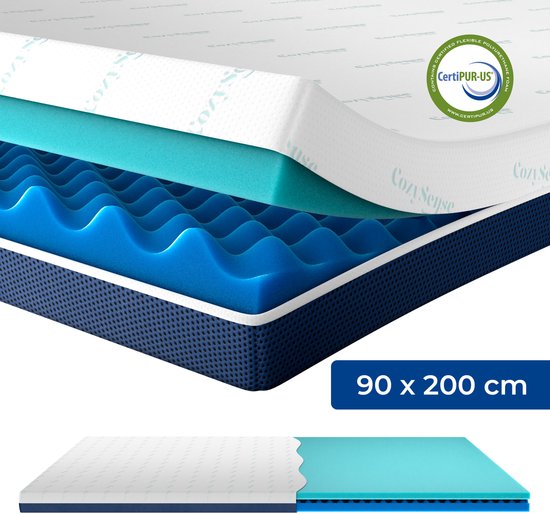 CozySense® DualFeel Topper Mattress 90x200 - Sur-matelas - Sur-matelas - Avec face chaude et face froide - CertiPUR® - Fermeté moyenne - 7.5 cm - Housse lavable