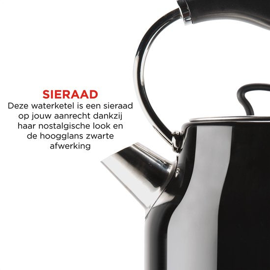 Bourgini Nostalgic Kettle Deluxe - Noir - Design rétro - 1.7L