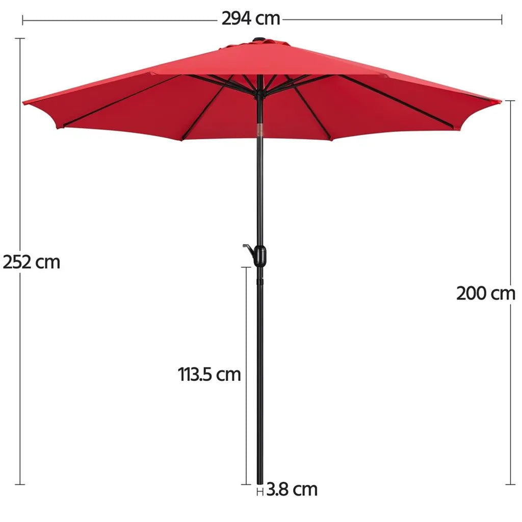 Parasol Yaheetech Ø 300 cm - Rouge - Parasol de jardin inclinable avec mécanisme à balancier et protection UV50+