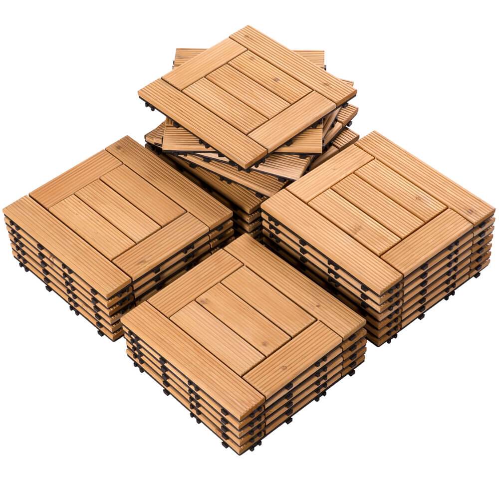 Yaheetech - Lot de 27 dalles de terrasse en bois - Bois de pin - 30,5 x 30,5 cm - Système d'emboîtement - Antidérapantes - Pour l'intérieur et l'extérieur