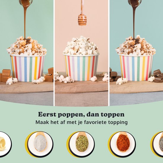 JAP Appliances Happy Pops - Machine à pop-corn rétro (2-3 personnes) 1200W - Cuillère à mesurer et à faire fondre le beurre incluse - Prêt en 3 minutes - Sans huile - Vert