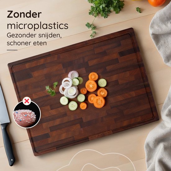 Deleca Walnut Copperwood Cutting Board - Double Sided with Juice Trench / Handles - Large and Thick Chopping Board - For Kitchen, Durable Cutting Boards, Serving Board, Cheese Board, Drinks Board, Tapas Board - Walnut Wood - Without Plastic - 51x38x3.8 cm