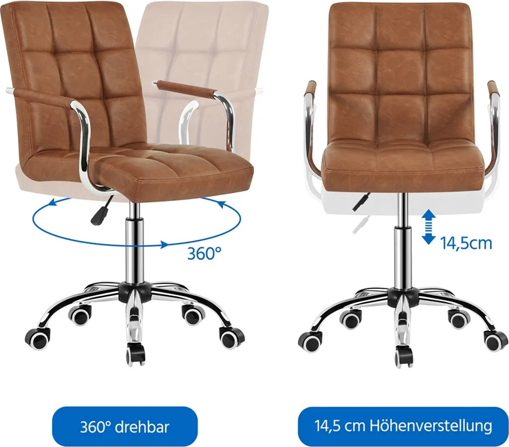 Chaise de bureau Yaheetech en similicuir avec accoudoirs - Réglable et pivotante - Marron rétro