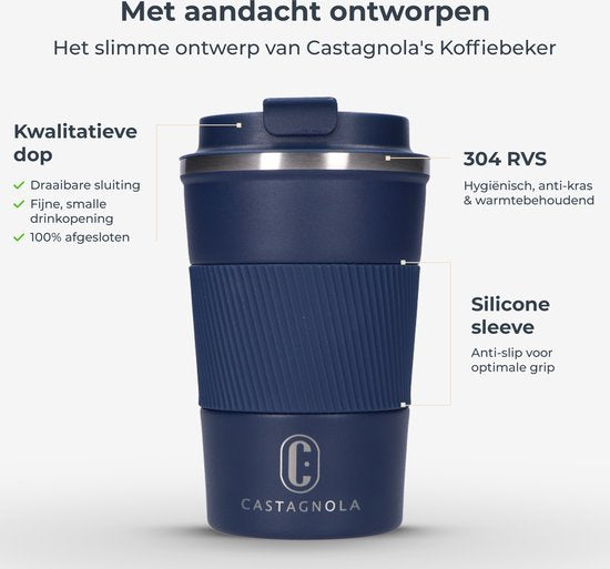 Tasse thermos Castagnola - Tasse à café à emporter - Tasse de voyage pour café et thé - Tasse à thé - 380 ML - acier inoxydable - Bleu