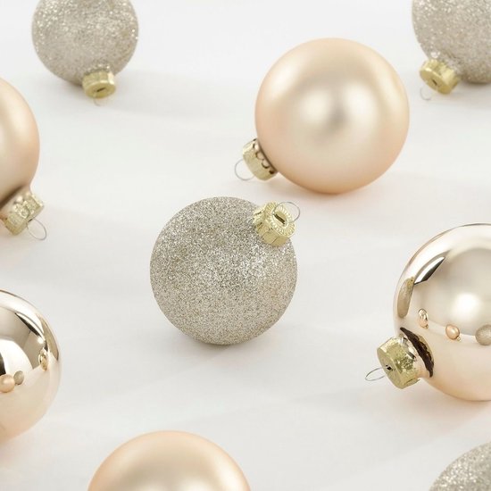 Boules de Noël Mica Decorations - 26 pièces - Décorations de Noël pour le sapin - Ornements brillants et pailletés - Pointes et boules de différentes tailles - Ø 7 cm - Crème