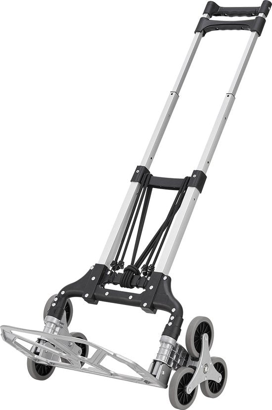 Chariot d'escalier pliant Juskys - de marche - Max. 80 kg - Gants et corde extensible inclus - noir/métal