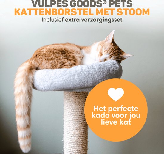 Vulpes Goods® Pets - Brosse à chat PRO - Brosse à vapeur douce et autonettoyante pour chats et chiens - Peigne à chat - Élimination des poils - Vaporisateur pour chats à poils courts et à poils longs - 2 peignes supplémentaires inclus