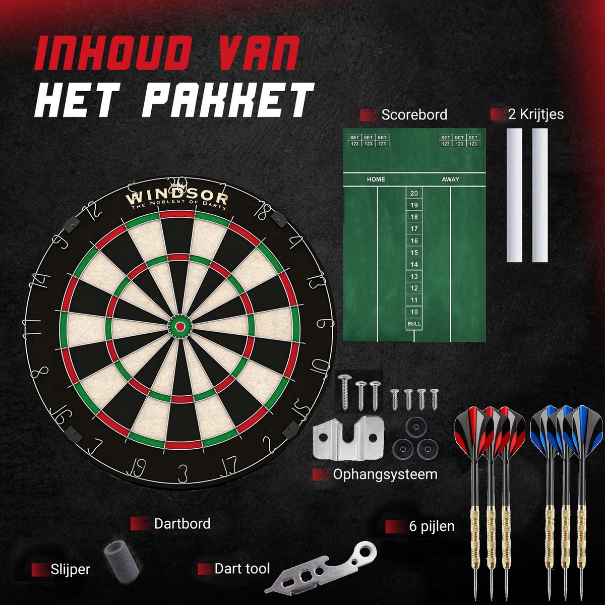 WINDSOR Dartboard - avec fléchettes et accessoires - Sisal - Dartboard - Knight 3