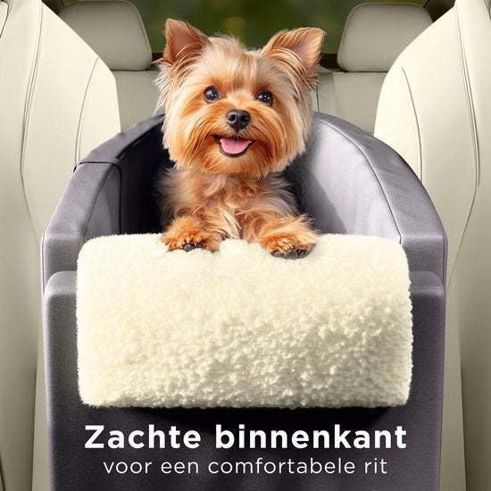 CozySense® Siège auto pour chien - Panier auto pour chien avec housse lavable - Pour petit chien - S'adapte à la console centrale - Sert également de sac de transport - Noir/Beige