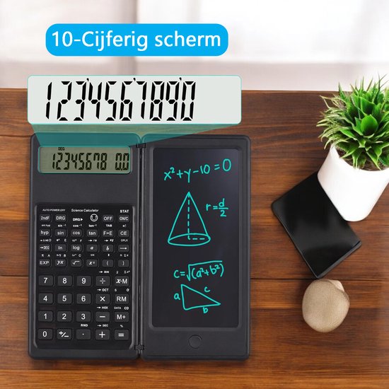 Tech Essentials® Calculatrice scientifique avec bloc-notes numérique et stylo - Noir - Graphique - Grand - Grandes touches - Bureau - École - Étude - Étudiants - Bureau - Écriture - Bloc-notes