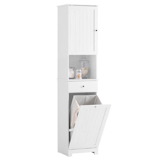 SoBuy colonne de salle de bain BZR216-W | 40 × 38 × 180 cm - blanc - meuble peu encombrant avec tiroir, étagère réglable et panier à linge