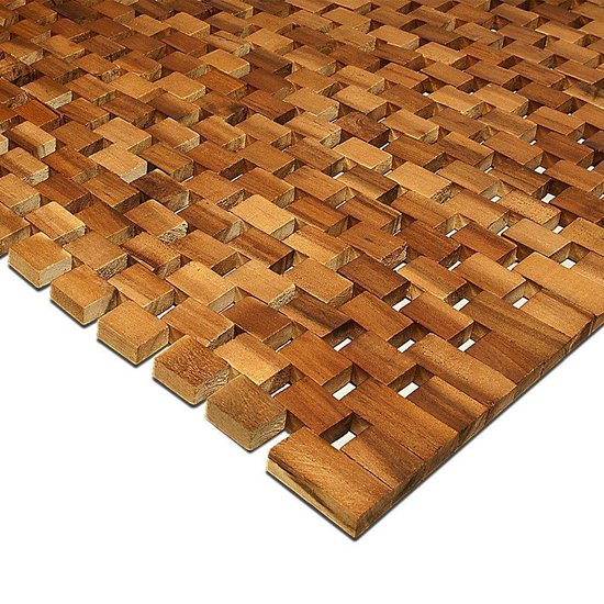 Tapis de bain - Bois d'acacia antidérapant Block Pattern 80x50cm - certifié FSC