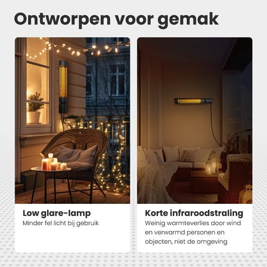 Chauffage de terrasse Auronic - Électrique - 2000W - Télécommande - 2 niveaux - IP55 - Noir