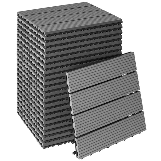 Tectake Tegulas WPC Terra Tiles Grey 31 x 31 x 2.2 cm - Lot de 22 - Système Click - Aspect bois