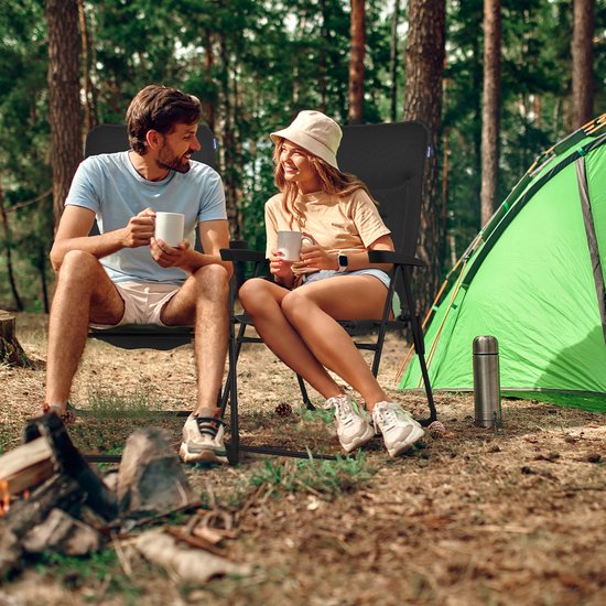 TRVLMORE Chaise de camping - 7 positions - Chaise de camping confortable - Capacité de charge de 120 kg - Position allongée - Chaise pliante - Chaise pliante - Noir