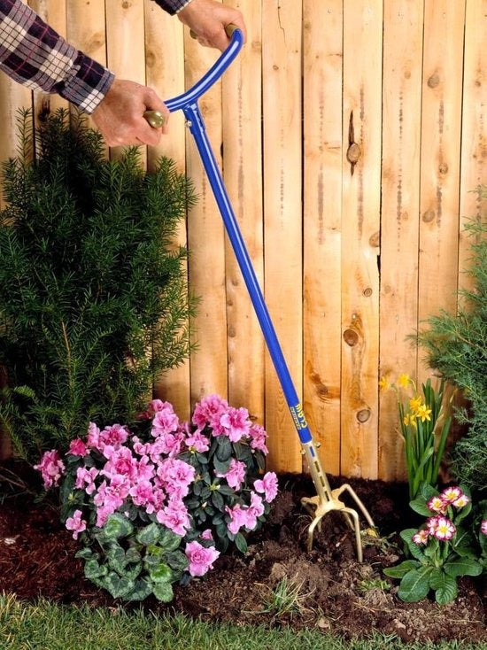 Garden Claw GG921-06 - Fourche à désherber - Longueur réglable 97-106CM - Ameublir le sol, Désherber, Aérer le sol, Cultiver - Bleu/Doré
