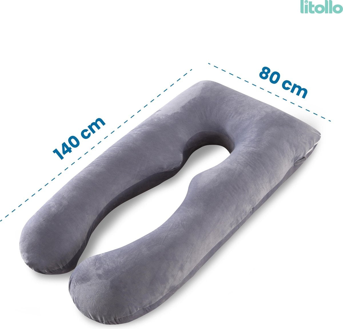Litollo® Zwangerschapskussen XXL | Voedingskussen | Lichaamskussen| 280cm | Zachte fleece stof |Body pillow | Afneembare hoes | Grijs