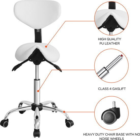 Tabouret de selle ergonomique - tabouret de barbier - tabouret - réglable en hauteur - dossier inclinable et réglable