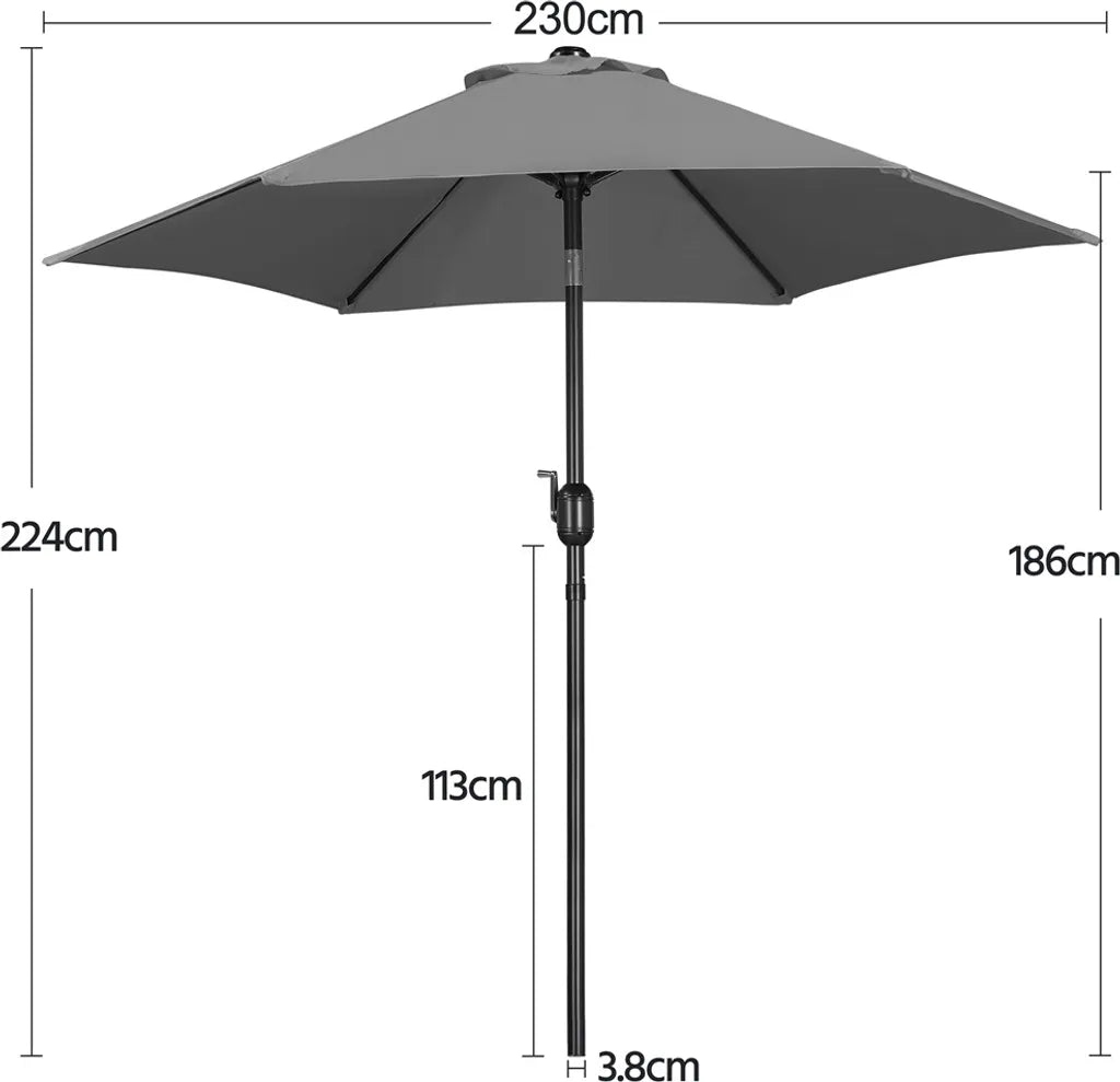 Parasol Yaheetech Ø 230 cm - Gris - Parasol de jardin inclinable avec système de balancier et aération anti-vent