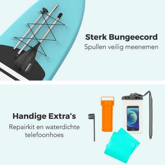 LifeGoods SUP Board - Inflatable Paddle Board - Set complet - Max. 135KG - 320x81cm - Vert menthe/Noir