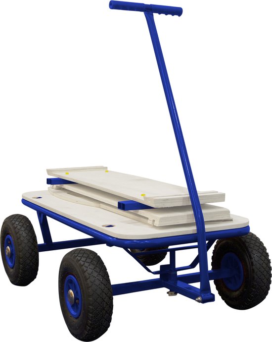 Sunny Billy Beach Wagon Chariot Bleu - Bois brut - Chariot avec pneus gonflables - 94x61x97cm