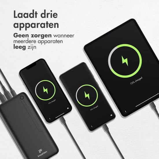 Batterie externe - iMoshion® - 27000 mAh - Chargeur rapide - Convient pour iPhone et Samsung - 18 Watt - USB A, USB C et Micro USB - Noir
