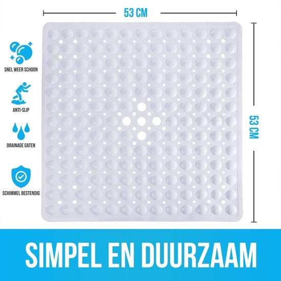 Strex Tapis de bain / Tapis antidérapant Douche - 53x53CM - Avec ventouses - Tapis de douche antidérapant pour la douche - Tapis de salle de bain