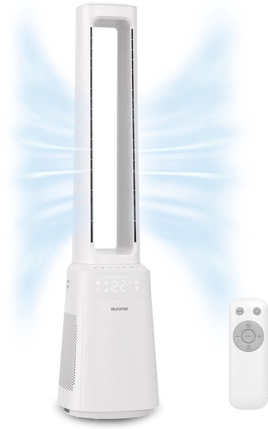 Ventilateur colonne Auronic - Modèle sans pales 2 en 1 - Purificateur d'air avec filtre HEPA - Ventilateur - 10 vitesses - Télécommande - 105 cm - Blanc