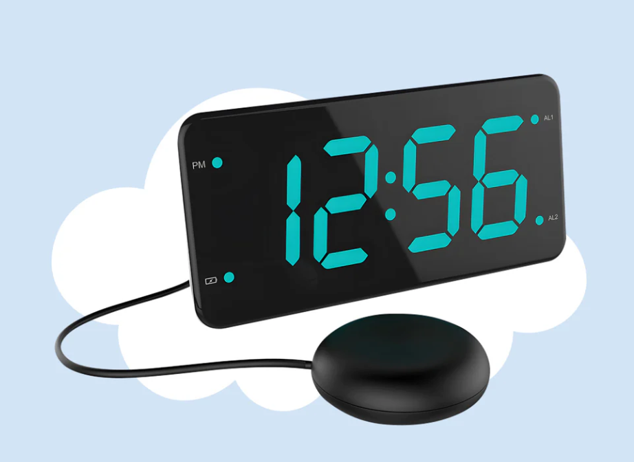 Réveil DreamCare Pulse avec fonction vibration et vibreur de lit – Doté d'un écran entièrement réglable en luminosité, d'une double alarme et d'une fonction snooze – Pour les gros dormeurs et les malentendants – Plastique noir – Câble de 180 cm