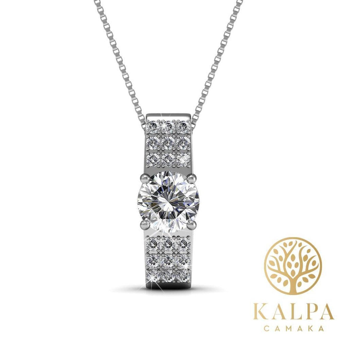 Yolora Dames Ketting met Hanger - Kalpa Camaka Kristallen - Zilverkleurig - 18K Witgoud Verguld - Vrouwen Collier Zilver - Sieraden - Halsketting - Luxe Giftbox - Geschenkdoos - Cadeau doos - Mooie Cadeauverpakking - Exclusieve Geschenkverpakking