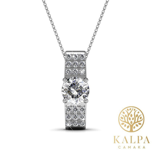 Yolora Dames Ketting met Hanger - Kalpa Camaka Kristallen - Zilverkleurig - 18K Witgoud Verguld - Vrouwen Collier Zilver - Sieraden - Halsketting - Luxe Giftbox - Geschenkdoos - Cadeau doos - Mooie Cadeauverpakking - Exclusieve Geschenkverpakking