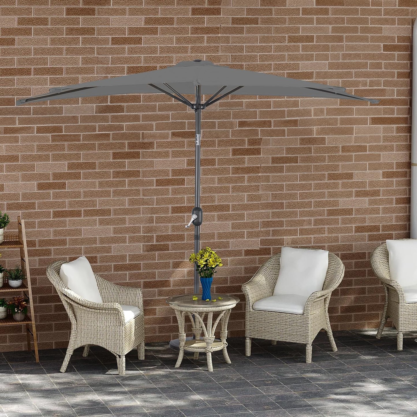 Angel Living Parasol de balcon - Semi-circulaire - 265 x 130 cm - Gris