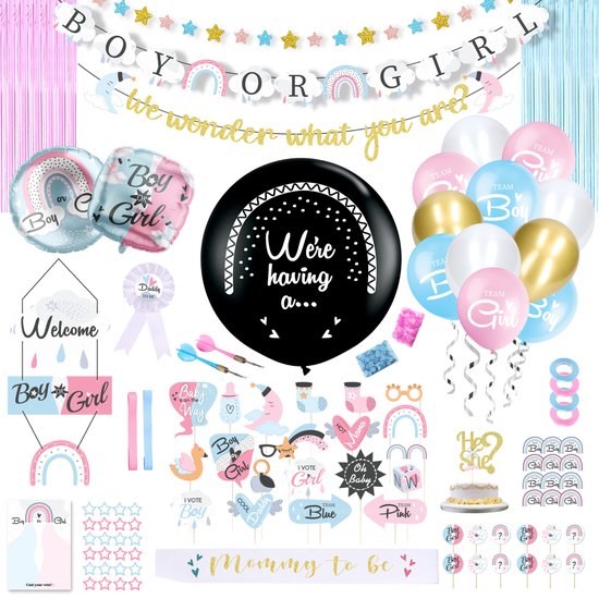 Partizzle - Décoration de fête pour la révélation du sexe - Décoration de la fête de naissance - Annonce du sexe - Garçon ou fille - XXL