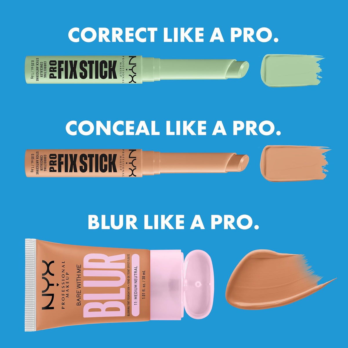Nyx Professional Makeup Stick correcteur Pro Fix 12H - Nutmeg - Formule vegan - 11 cm