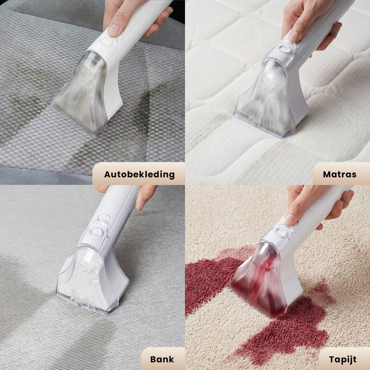 Nettoyeur de taches Ryer - Blanc - 400 W - Puissance d'aspiration de 9 000 Pa - Deux réservoirs d'eau de 1,9 L - 4 embouts - 30 x 15 x 30 cm
