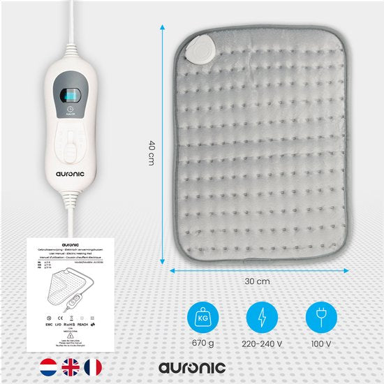 Auronic Heat Pillow - électrique - 40x30cm - cou et épaules - lavable - gris