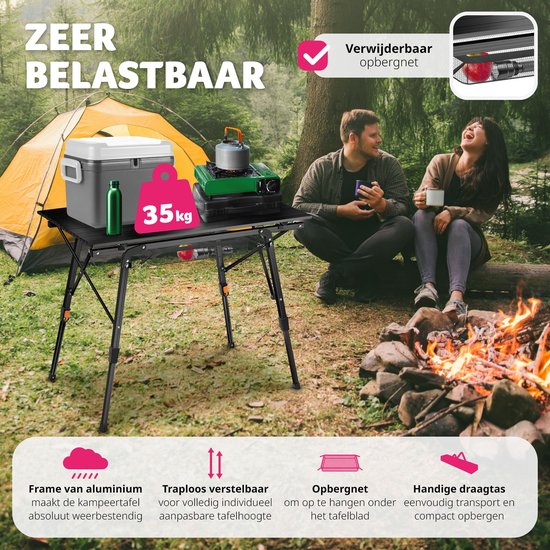tectake®- Table de camping en aluminium table de camping - pliable - réglable en hauteur - LxLxH : env. 90x52x47cm - noir - 404983