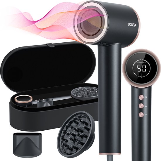 Soosia HighSpeed Ionic Hairdryer with Display - HeatProtect Autocare - Sèche-cheveux avec diffuseur - Coolshot - 110 000 RPM