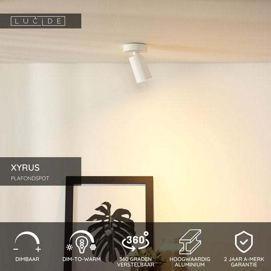 Lucide XYRUS - Spot de plafond (lampe de plafond) - Ø 9 cm - LED « Dim to warm » - GU10 - 1x5 W 2200 K/3000 K - Blanc