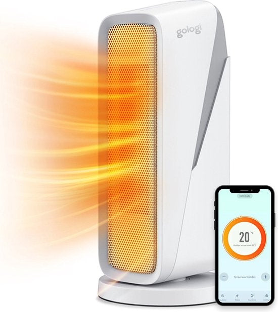Chauffage soufflant - Gologi - avec thermostat - Radiateur - Fonctionne avec application et commande tactile - 1500W - blanc